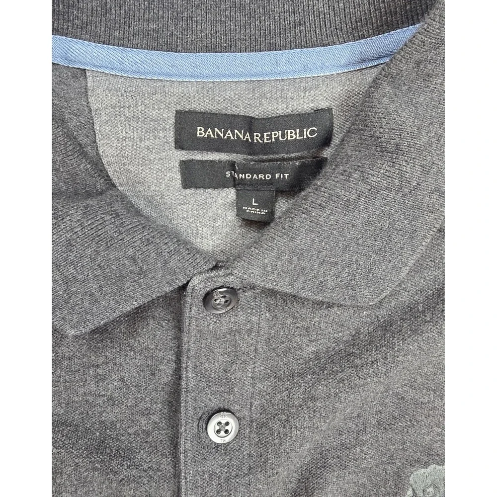 Banana Republic Standard Fit Gray 1/4 Button Short Sleeve Polo Men's‎ Size Large